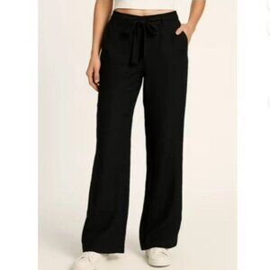 NEW Soundstyle Women's M Black Linen Blend Wide-Leg Pants Tied Waist
